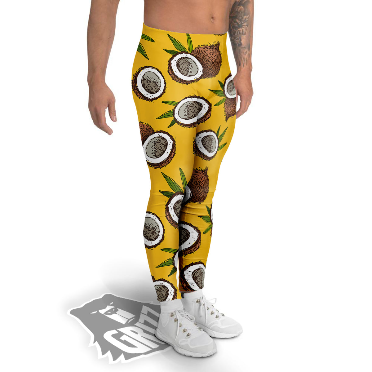 Coconut Yellow Print Pattern Men's Leggings-grizzshop
