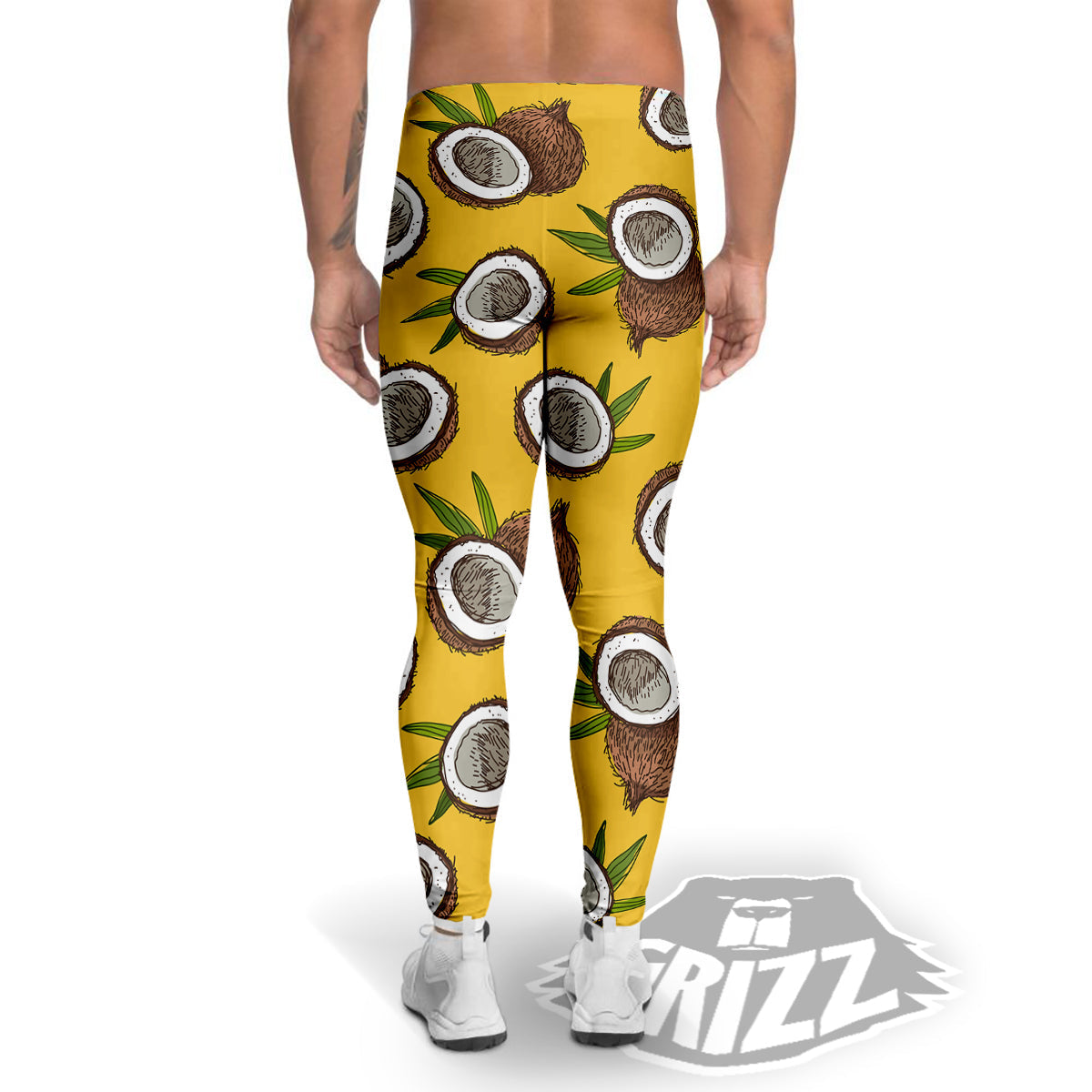 Coconut Yellow Print Pattern Men's Leggings-grizzshop