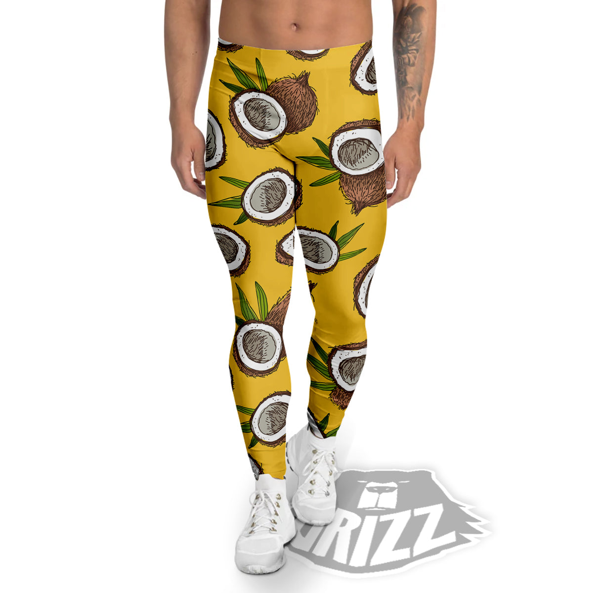 Coconut Yellow Print Pattern Men's Leggings-grizzshop