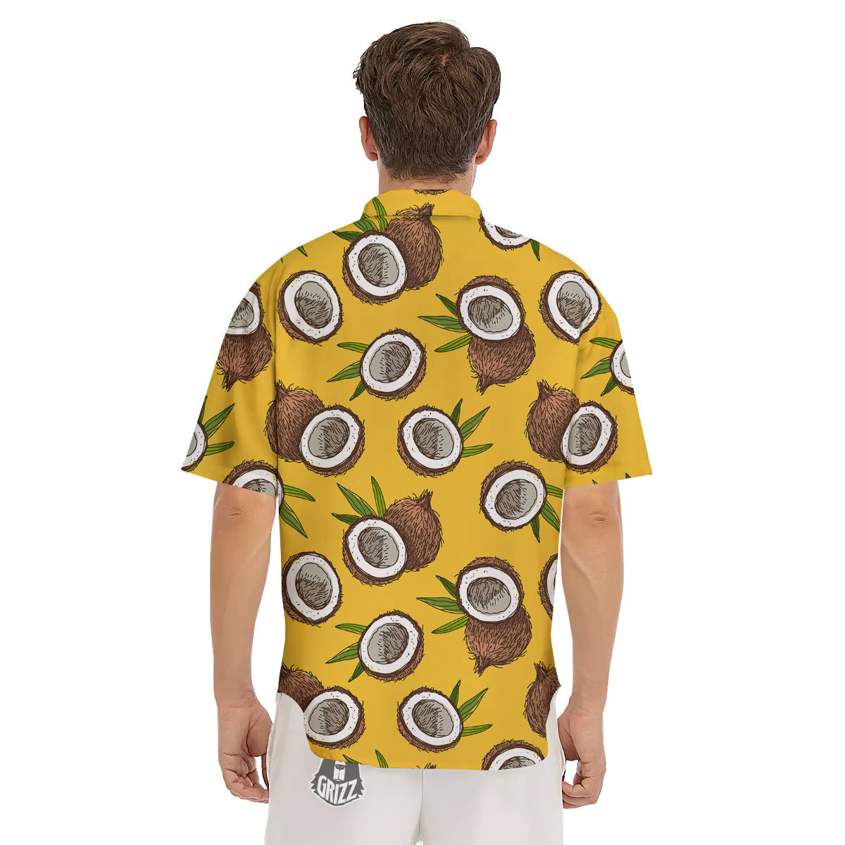 Coconut Yellow Print Pattern Men's Short Sleeve Shirts-grizzshop