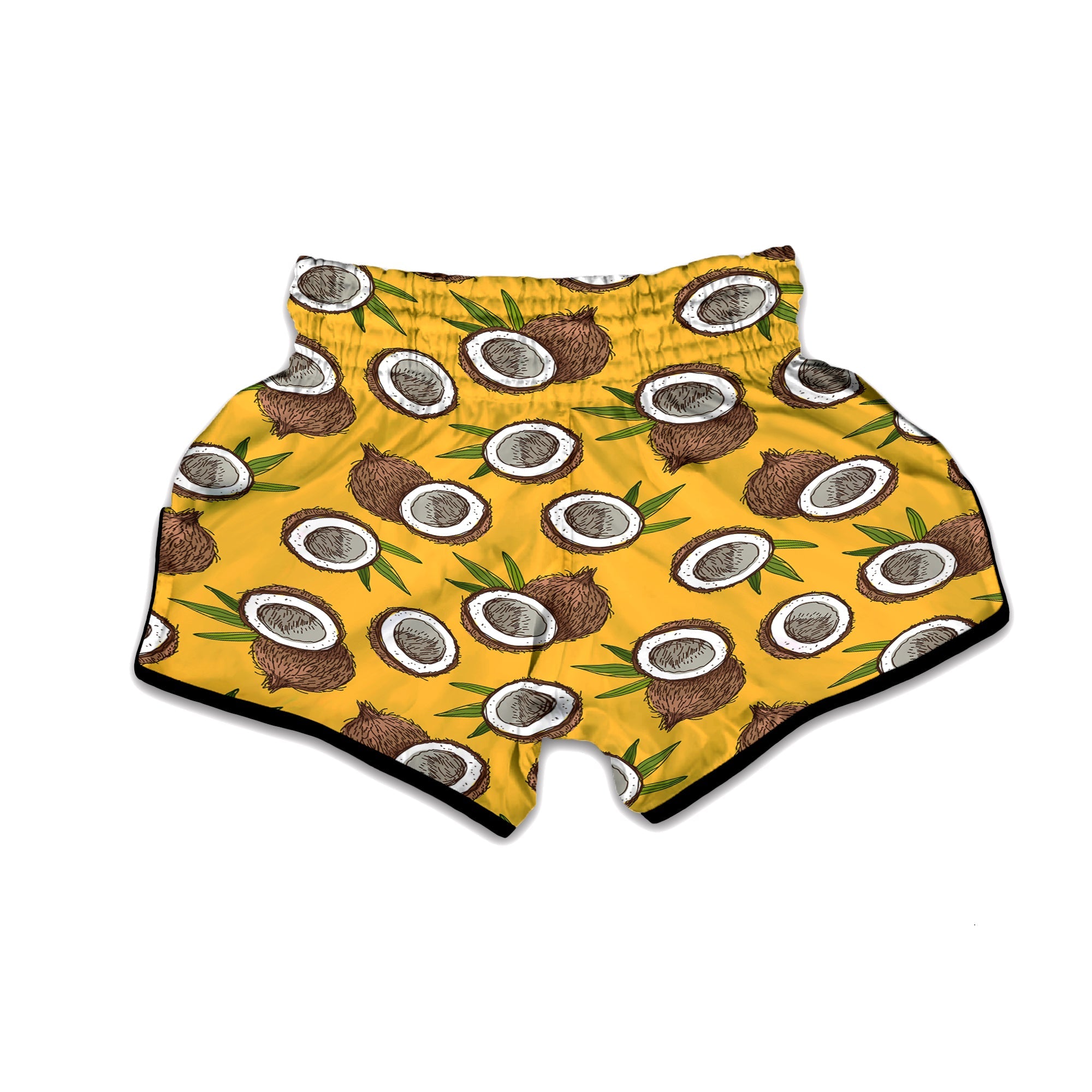 Coconut Yellow Print Pattern Muay Thai Boxing Shorts-grizzshop