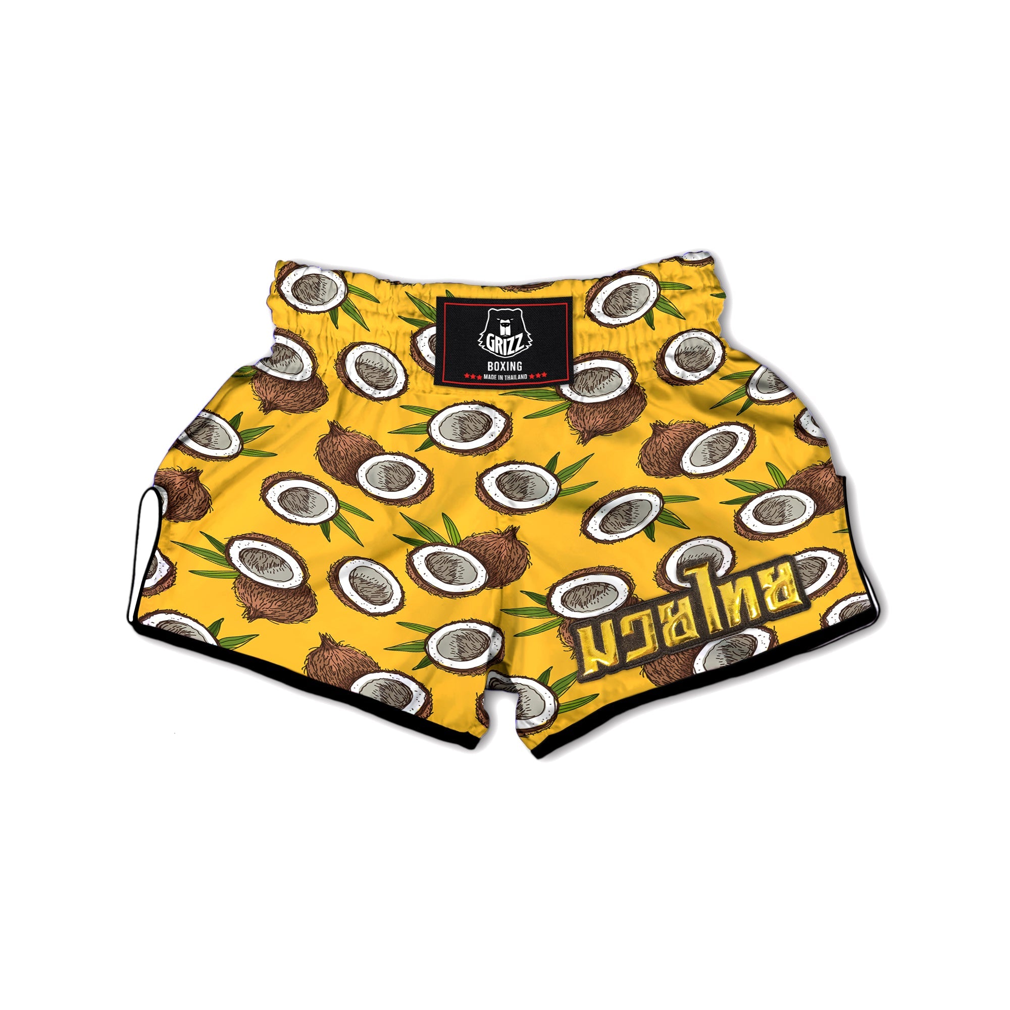 Coconut Yellow Print Pattern Muay Thai Boxing Shorts-grizzshop