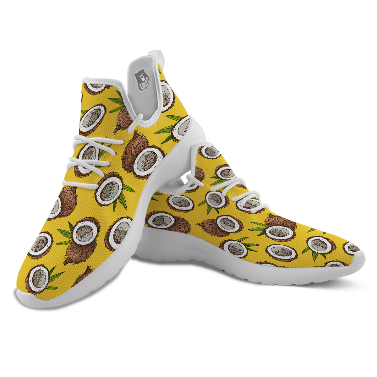 Coconut Yellow Print Pattern White Athletic Shoes-grizzshop