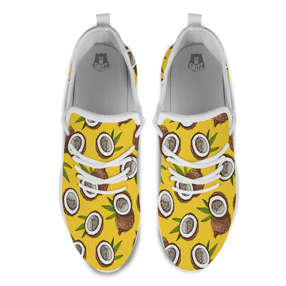 Coconut Yellow Print Pattern White Athletic Shoes-grizzshop