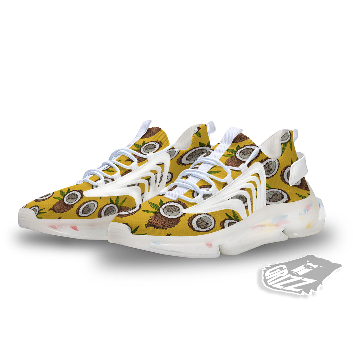 Coconut Yellow Print Pattern White Gym Shoes-grizzshop