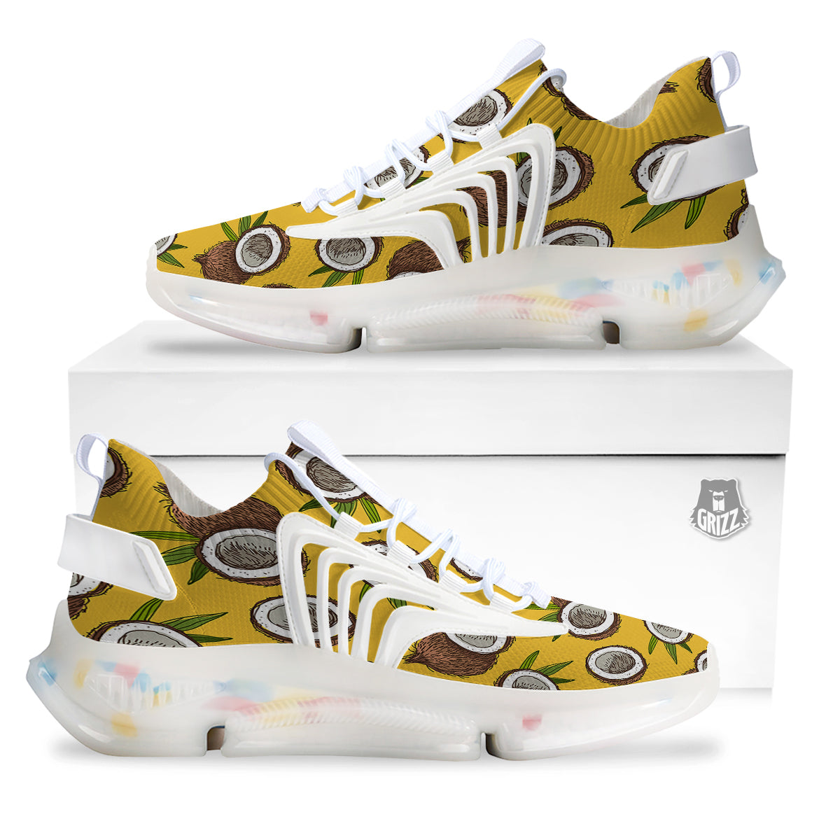 Coconut Yellow Print Pattern White Gym Shoes-grizzshop