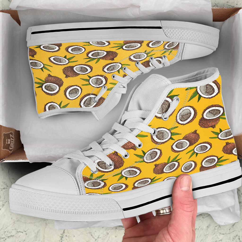 Coconut Yellow Print Pattern White High Top Shoes-grizzshop