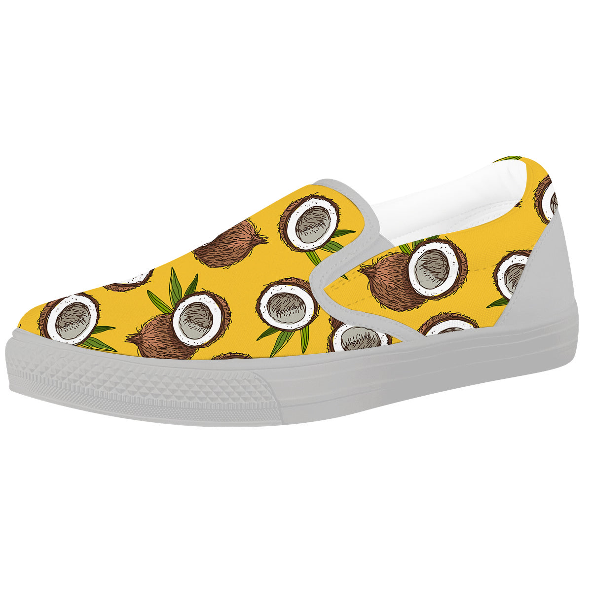 Coconut Yellow Print Pattern White Slip On Shoes-grizzshop