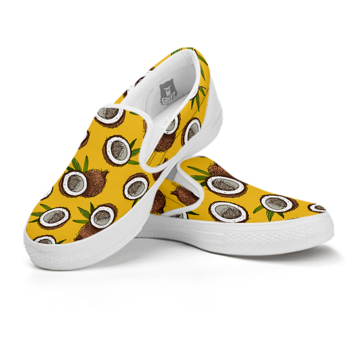 Coconut Yellow Print Pattern White Slip On Shoes-grizzshop