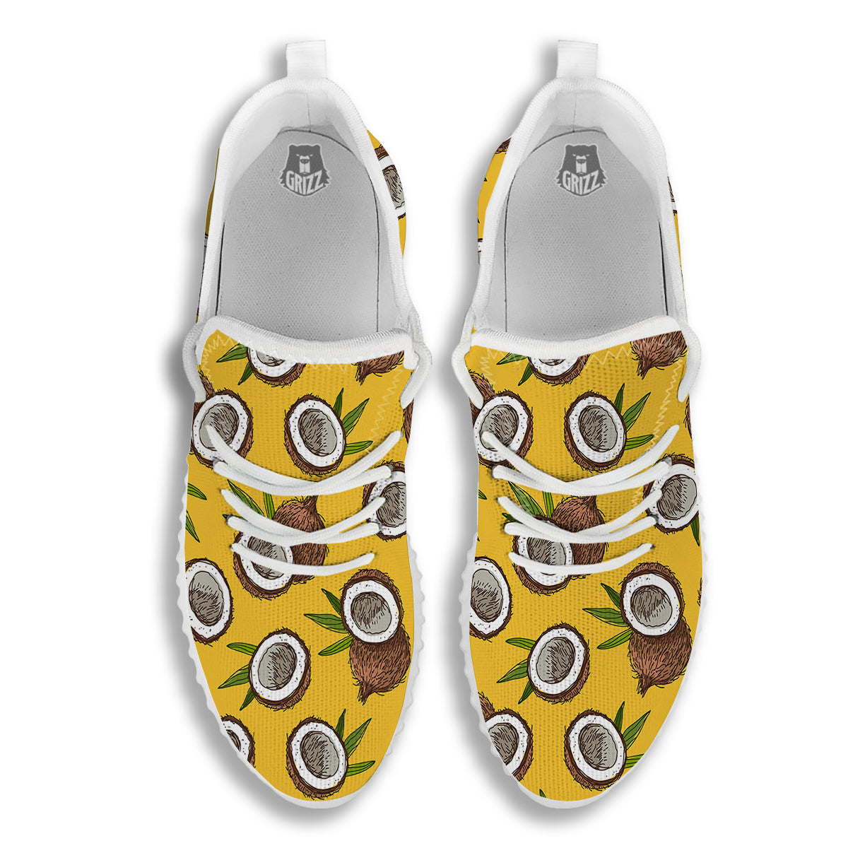 Coconut Yellow Print Pattern White Walking Shoes-grizzshop