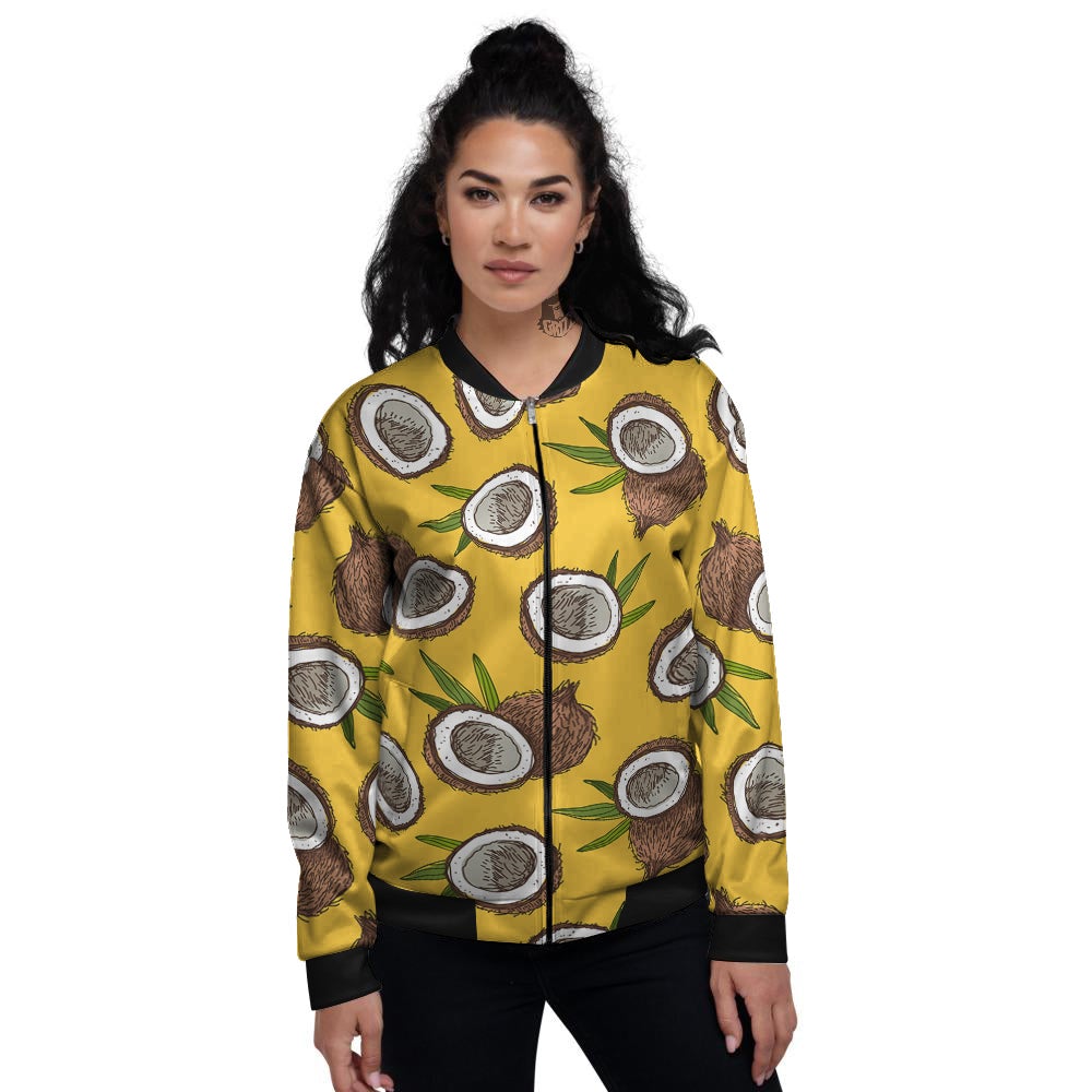 Coconut Yellow Print Pattern Women's Bomber Jacket-grizzshop