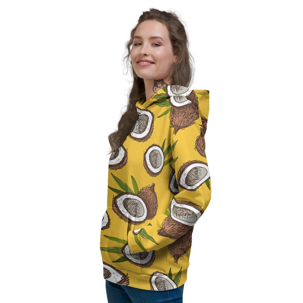Coconut Yellow Print Pattern Women's Hoodie-grizzshop