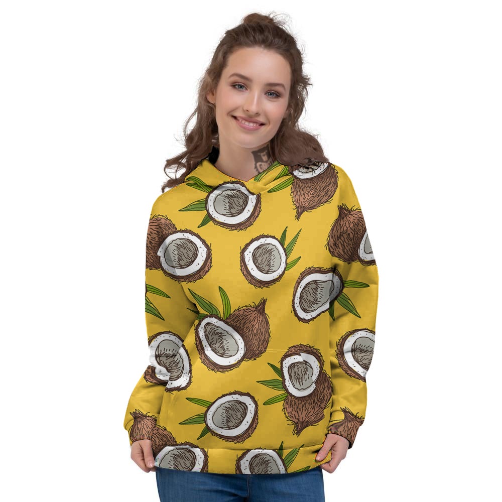 Coconut Yellow Print Pattern Women's Hoodie-grizzshop