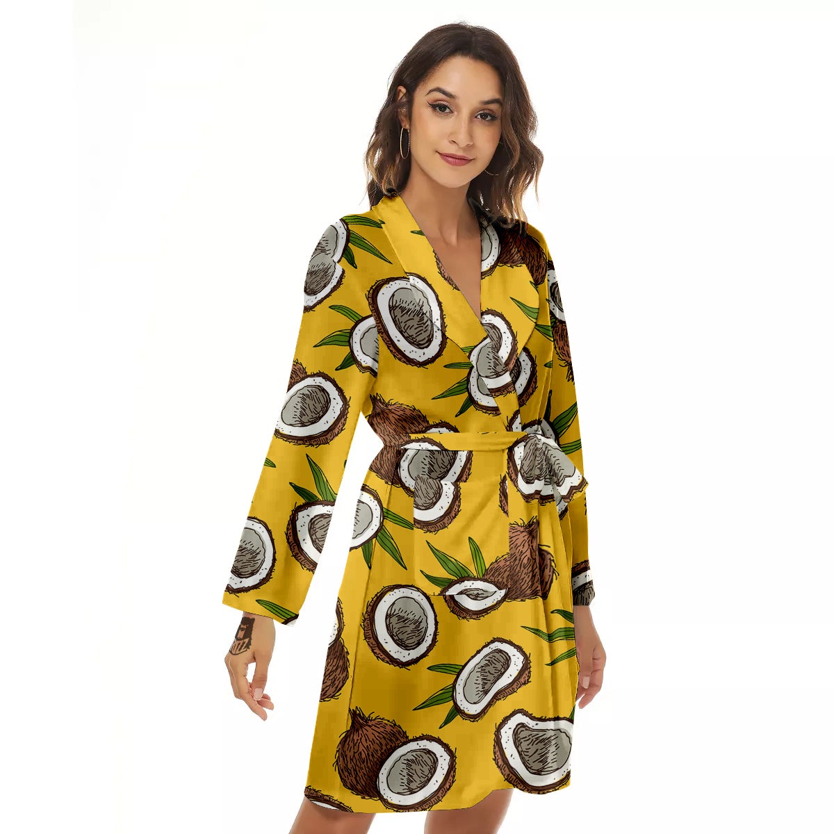 Coconut Yellow Print Pattern Women's Robe-grizzshop