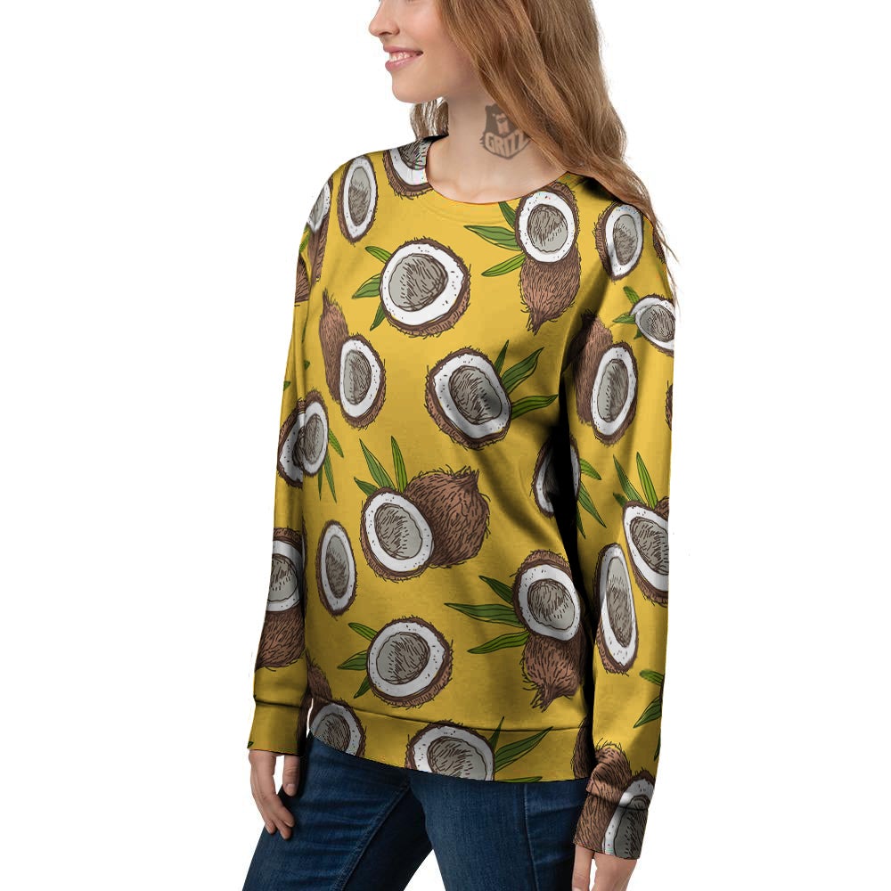 Coconut Yellow Print Pattern Women's Sweatshirt-grizzshop
