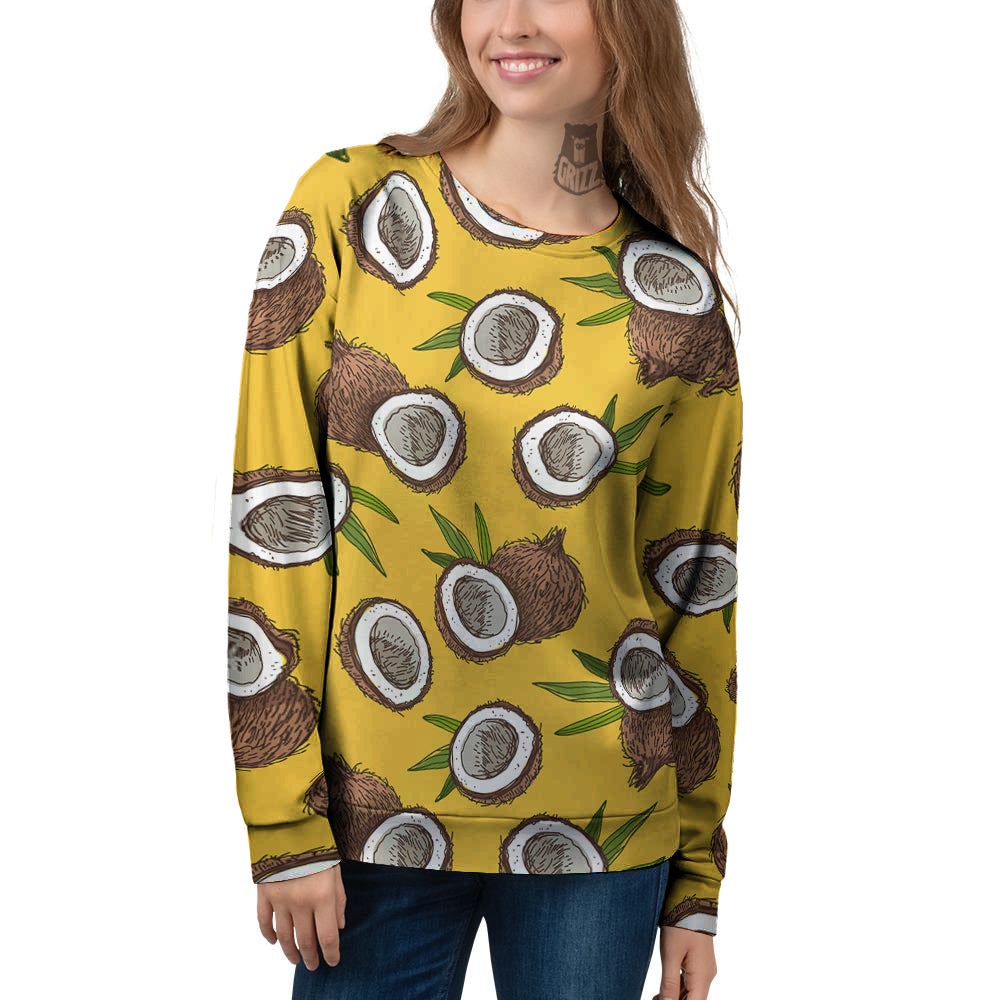 Coconut Yellow Print Pattern Women's Sweatshirt-grizzshop