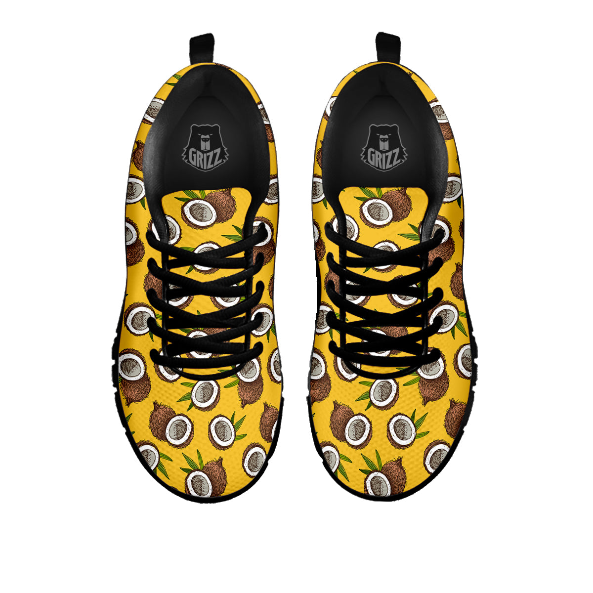 Coconut Yellow Vintage Print Pattern Black Sneaker-grizzshop