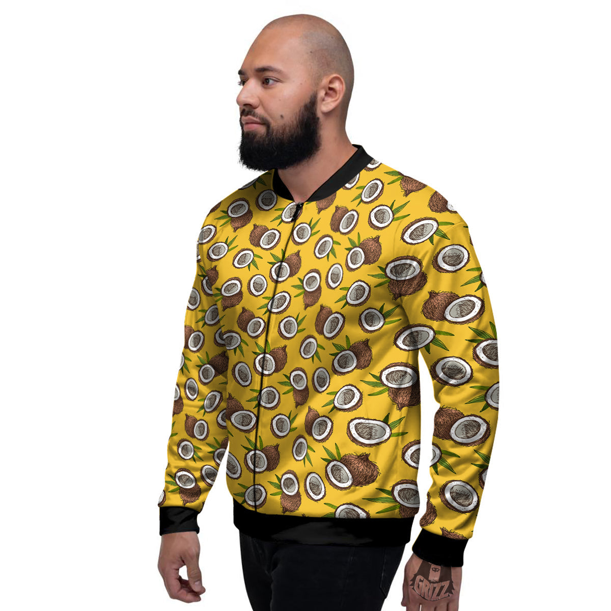 Coconut Yellow Vintage Print Pattern Men's Bomber Jacket-grizzshop
