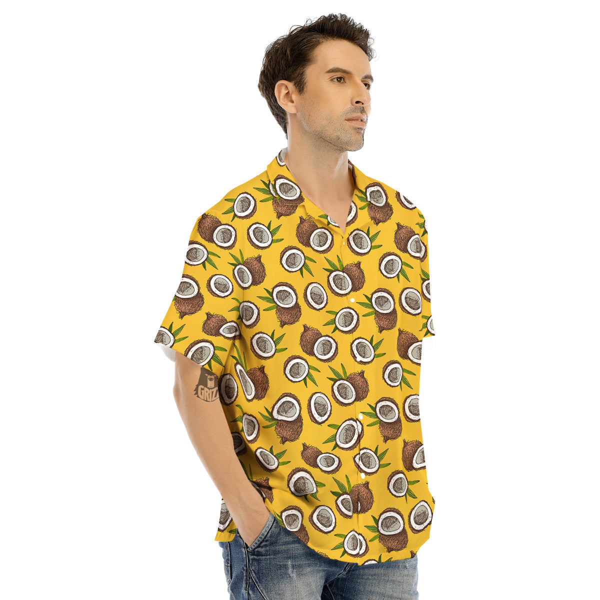 Coconut Yellow Vintage Print Pattern Men's Hawaiian Shirt-grizzshop