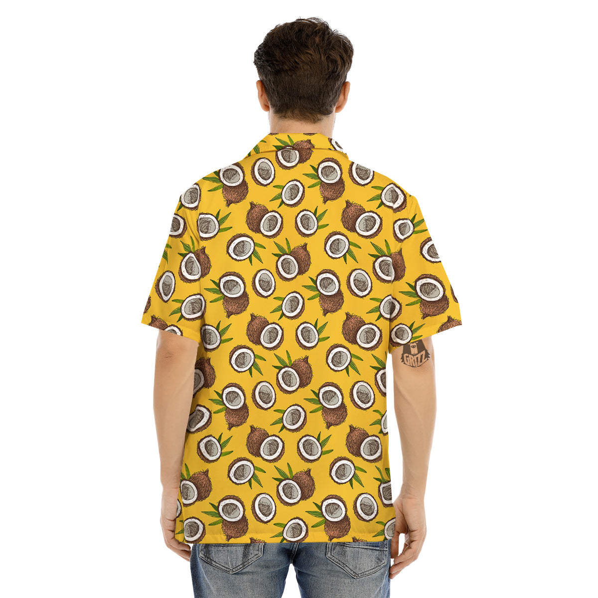 Coconut Yellow Vintage Print Pattern Men's Hawaiian Shirt-grizzshop
