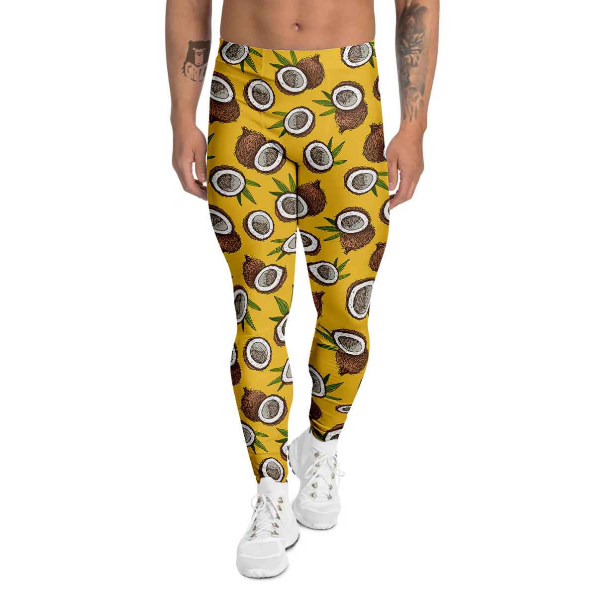 Coconut Yellow Vintage Print Pattern Men's Leggings-grizzshop