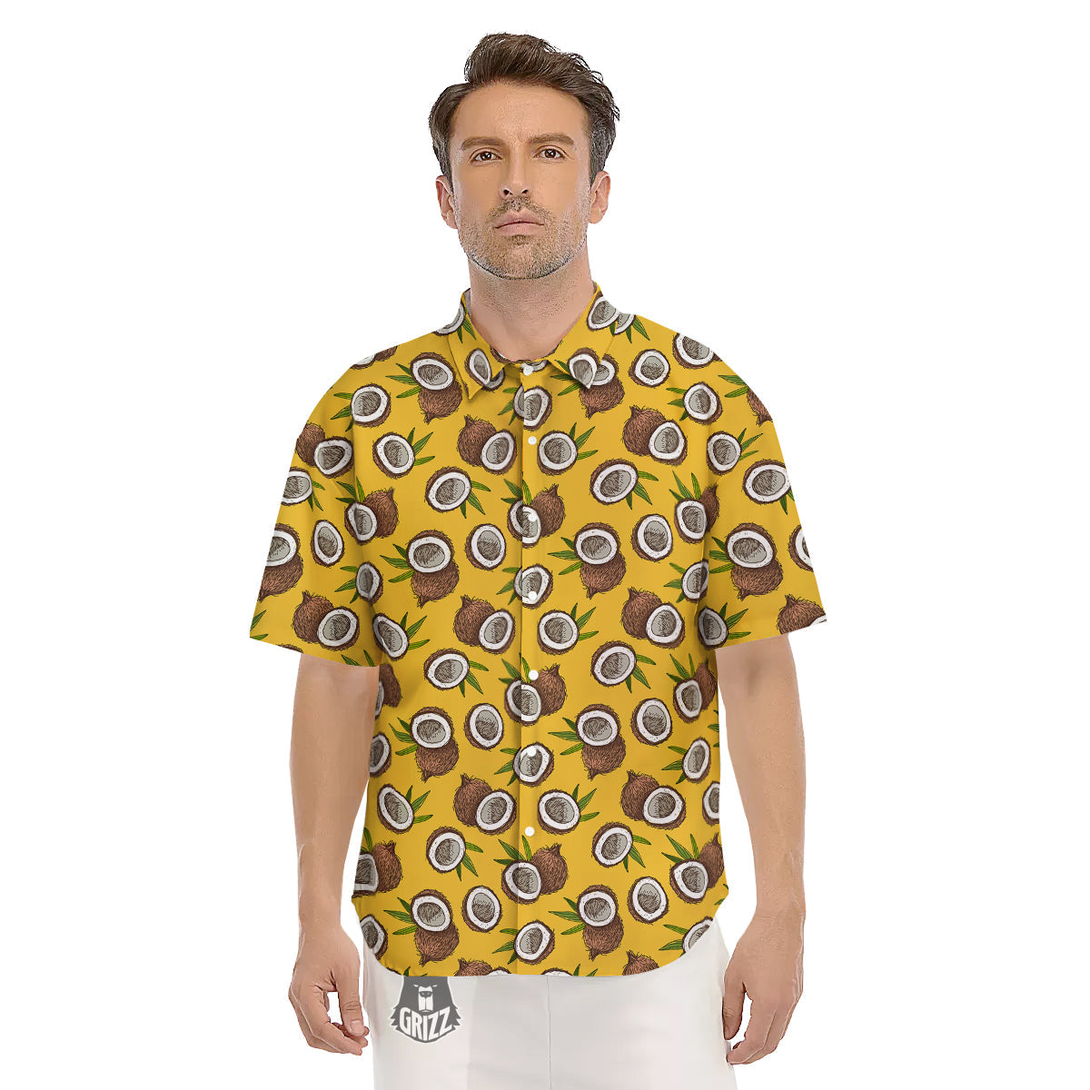 Coconut Yellow Vintage Print Pattern Men's Short Sleeve Shirts-grizzshop
