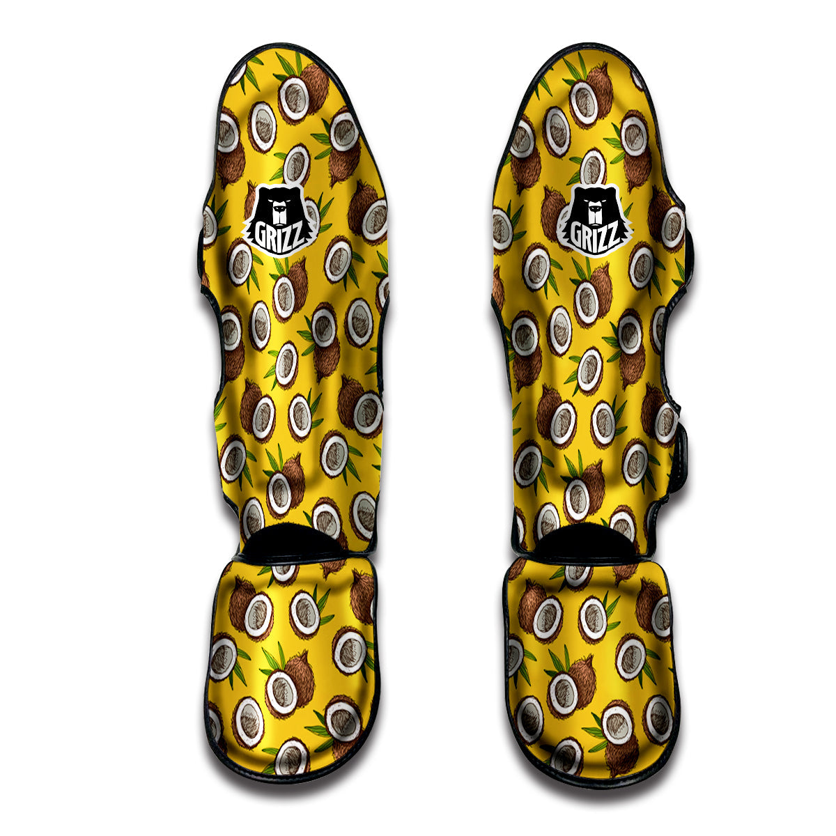 Coconut Yellow Vintage Print Pattern Muay Thai Shin Guards-grizzshop