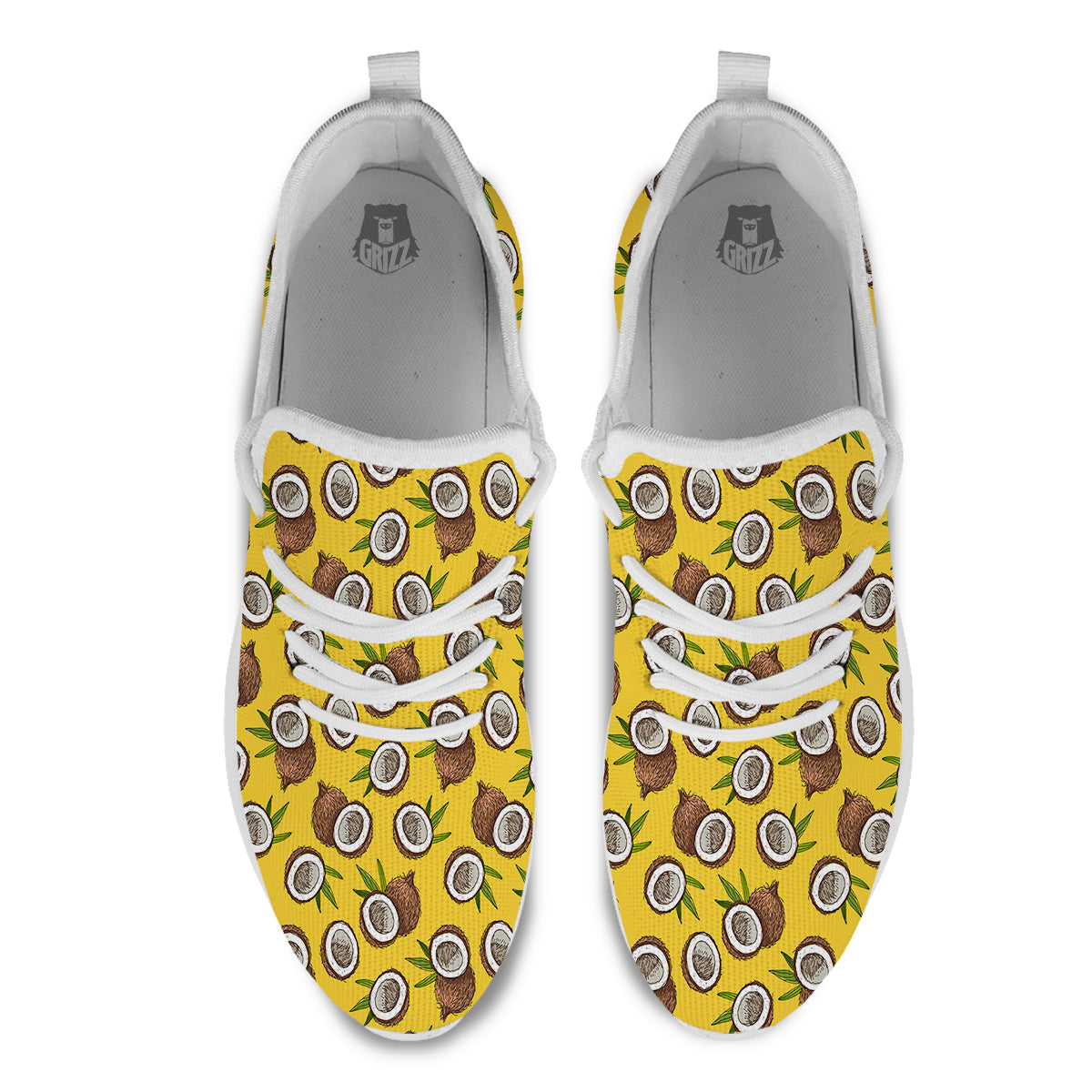 Coconut Yellow Vintage Print Pattern White Athletic Shoes-grizzshop