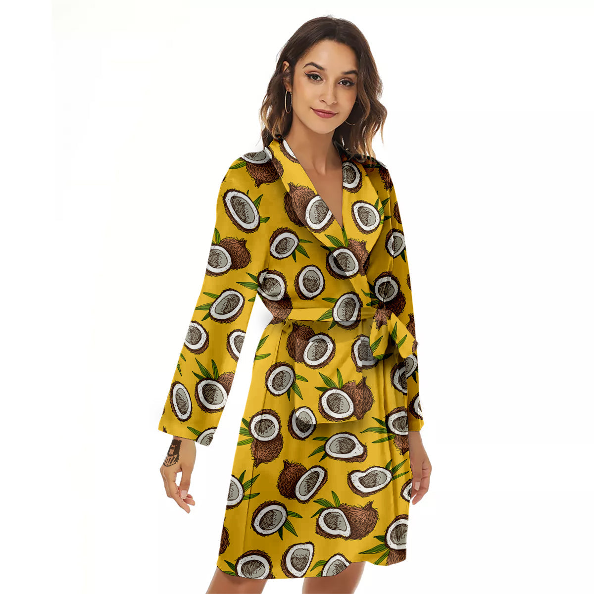Coconut Yellow Vintage Print Pattern Women's Robe-grizzshop