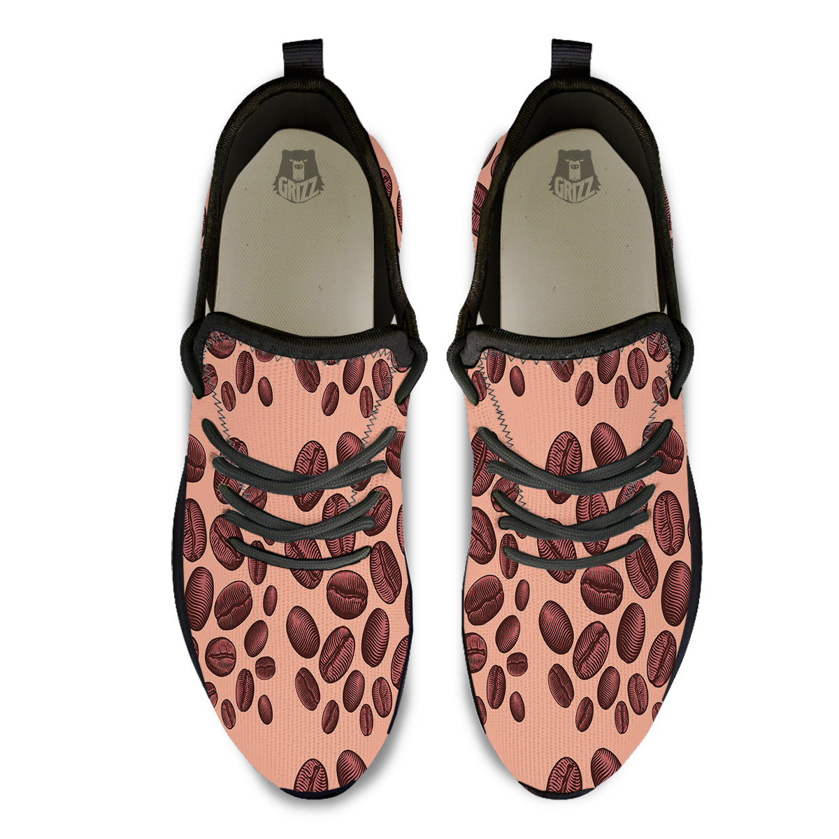 Coffee Bean Vintage Print Pattern Black Athletic Shoes-grizzshop