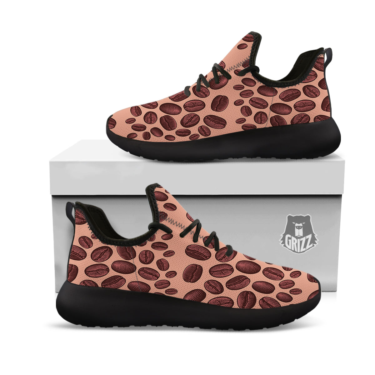 Coffee Bean Vintage Print Pattern Black Athletic Shoes-grizzshop