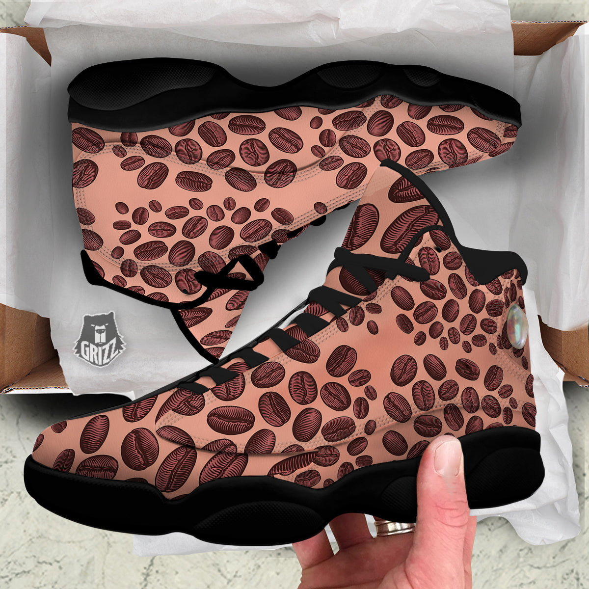 Coffee Bean Vintage Print Pattern Black Basketball Shoes-grizzshop