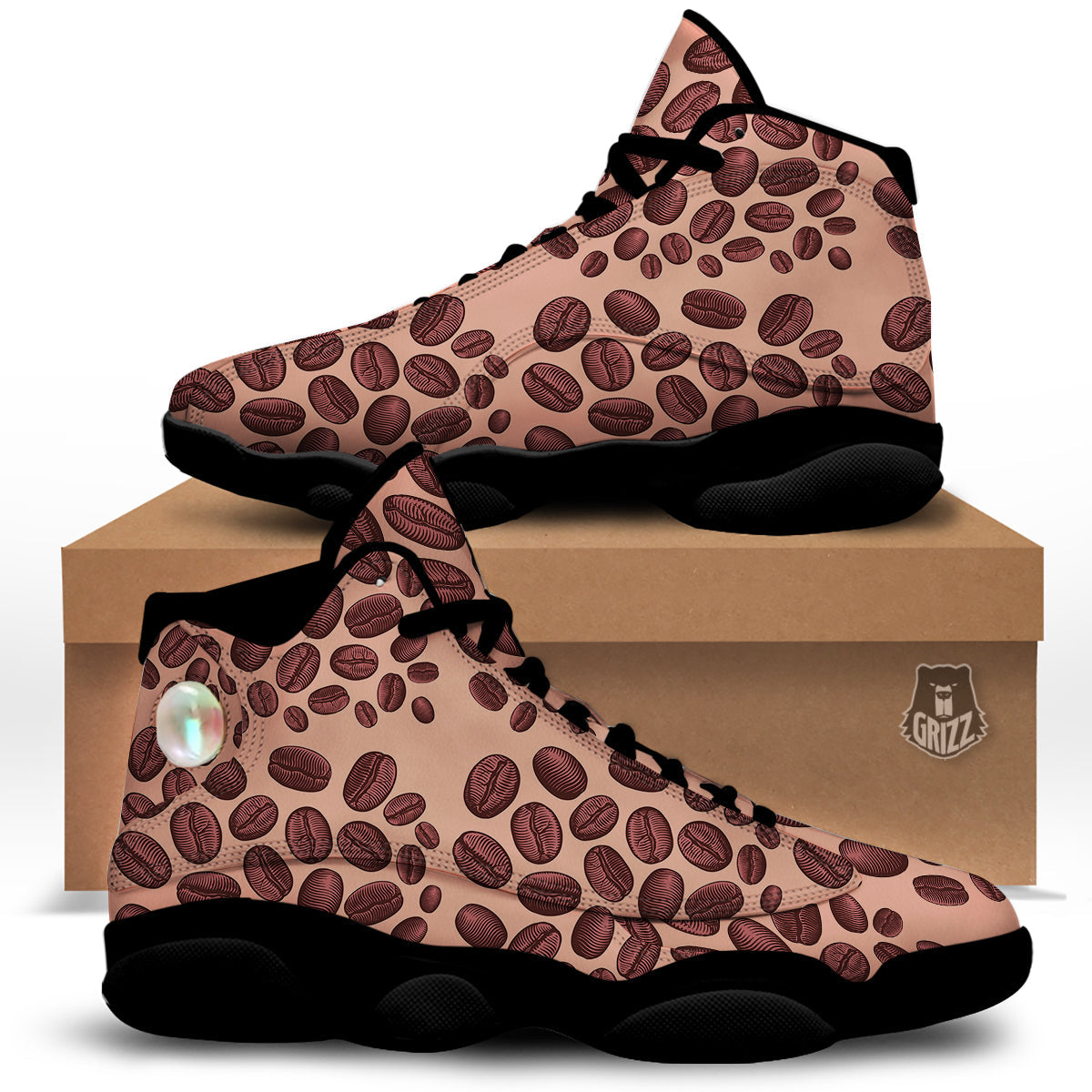 Coffee Bean Vintage Print Pattern Black Basketball Shoes-grizzshop