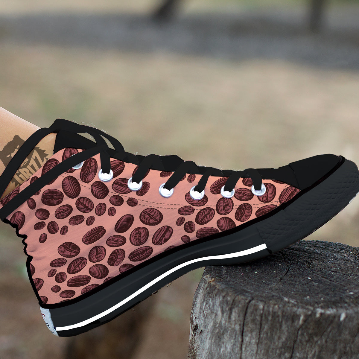 Coffee Bean Vintage Print Pattern Black High Top Shoes-grizzshop