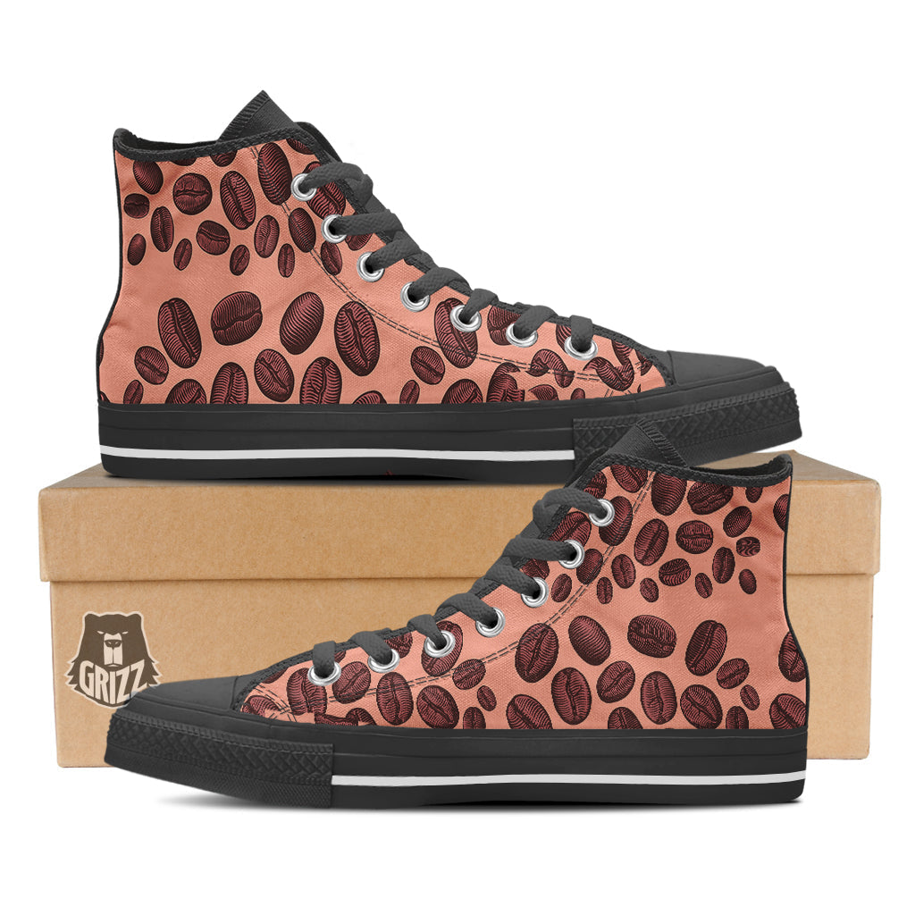 Coffee Bean Vintage Print Pattern Black High Top Shoes-grizzshop
