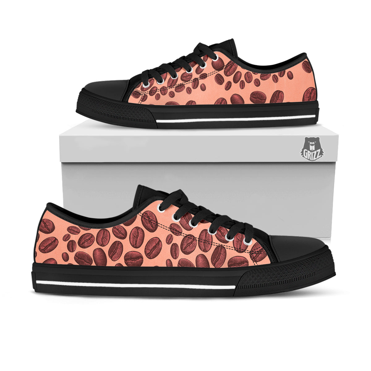 Coffee Bean Vintage Print Pattern Black Low Top Shoes-grizzshop