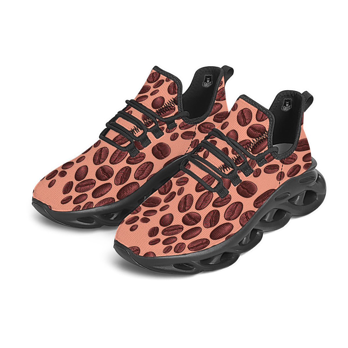 Coffee Bean Vintage Print Pattern Black Running Shoes-grizzshop