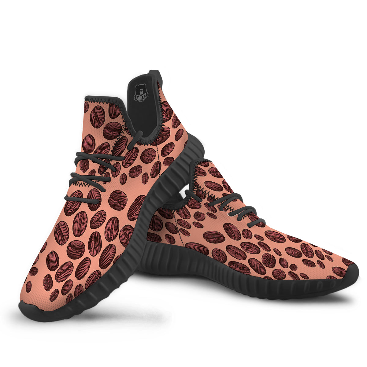 Coffee Bean Vintage Print Pattern Black Walking Shoes-grizzshop