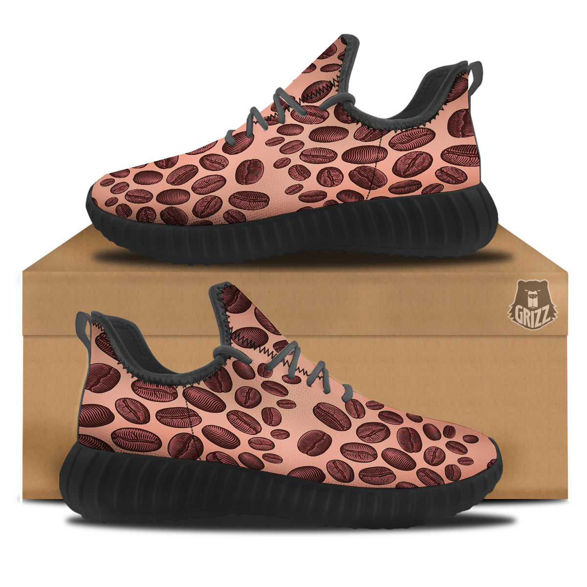 Coffee Bean Vintage Print Pattern Black Walking Shoes-grizzshop