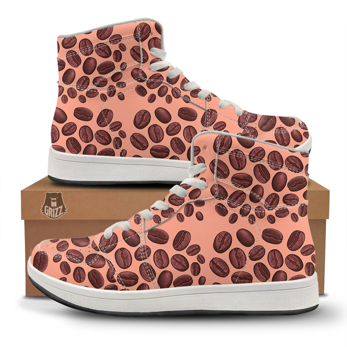 Coffee Bean Vintage Print Pattern High Top Sneakers-grizzshop