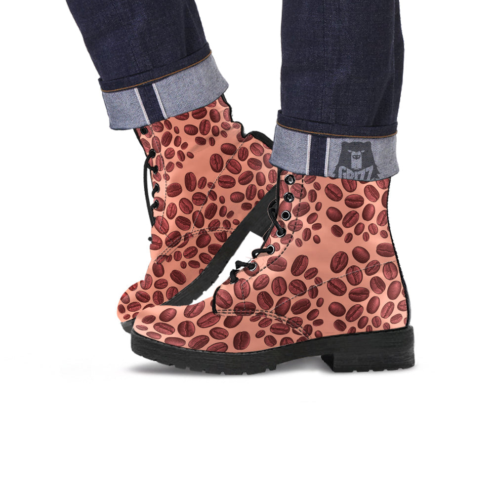 Coffee Bean Vintage Print Pattern Leather Boots-grizzshop