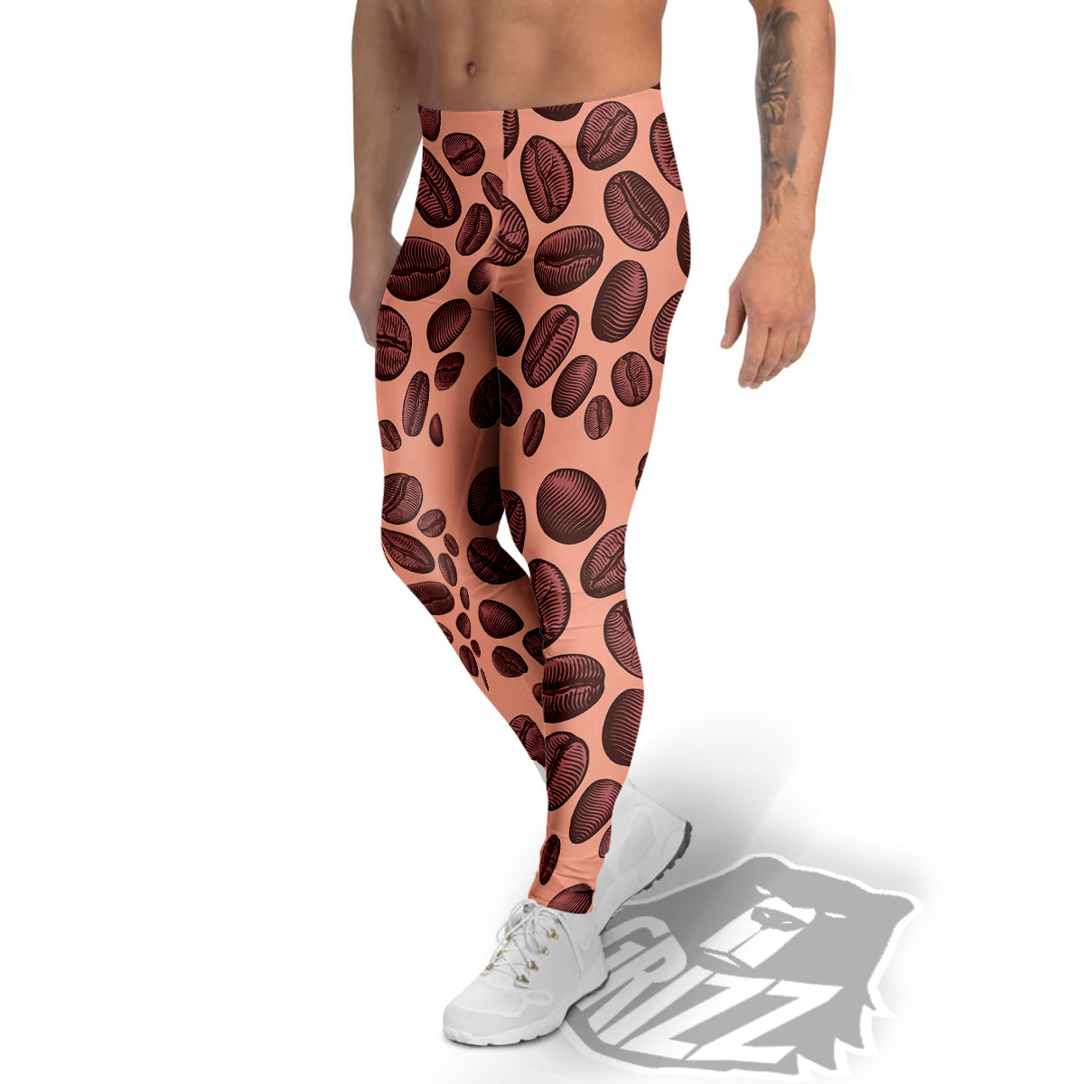 Coffee Bean Vintage Print Pattern Men's Leggings-grizzshop