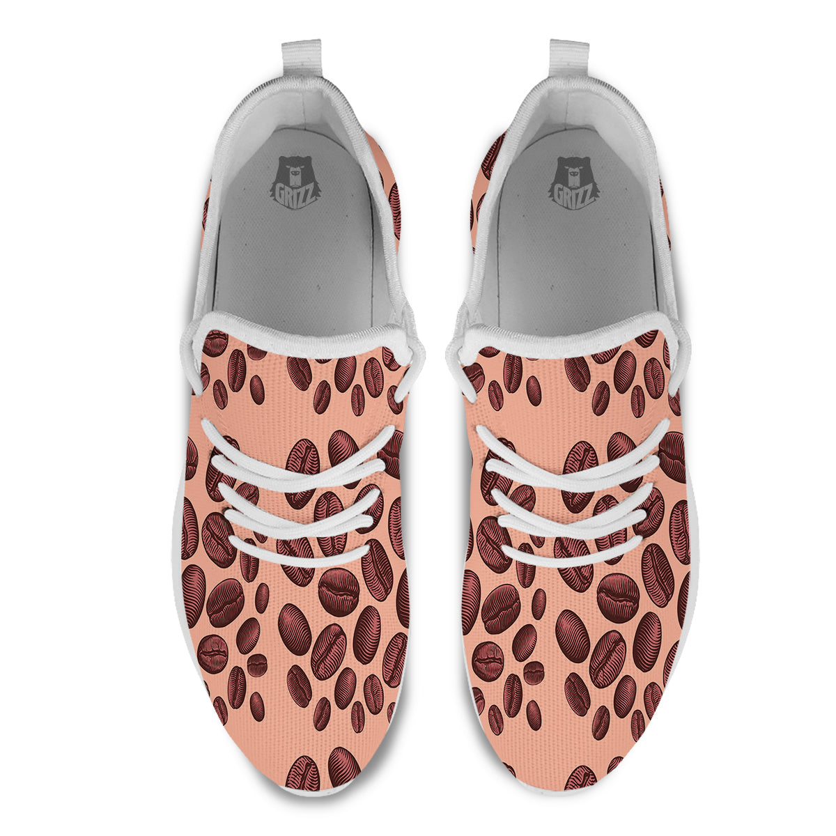 Coffee Bean Vintage Print Pattern White Athletic Shoes-grizzshop