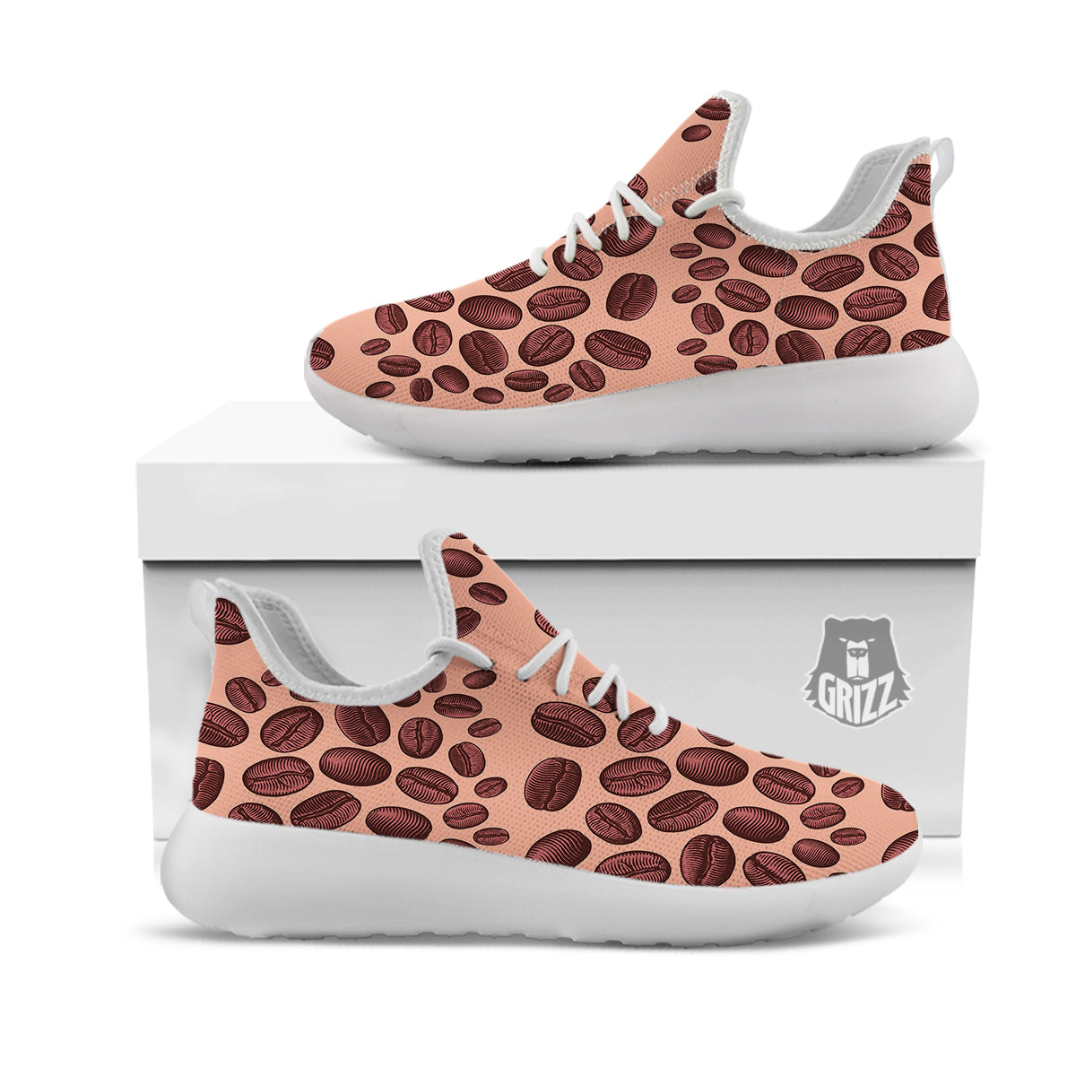 Coffee Bean Vintage Print Pattern White Athletic Shoes-grizzshop