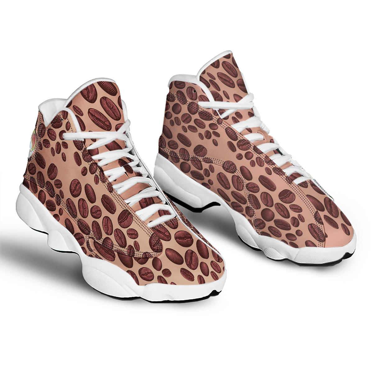 Coffee Bean Vintage Print Pattern White Basketball Shoes-grizzshop