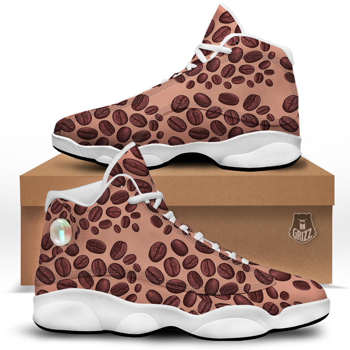 Coffee Bean Vintage Print Pattern White Basketball Shoes-grizzshop