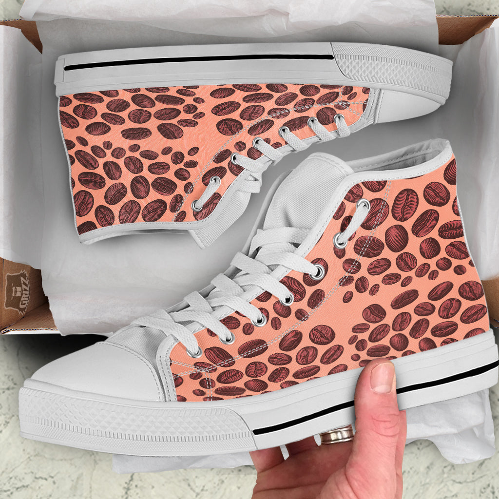 Coffee Bean Vintage Print Pattern White High Top Shoes-grizzshop