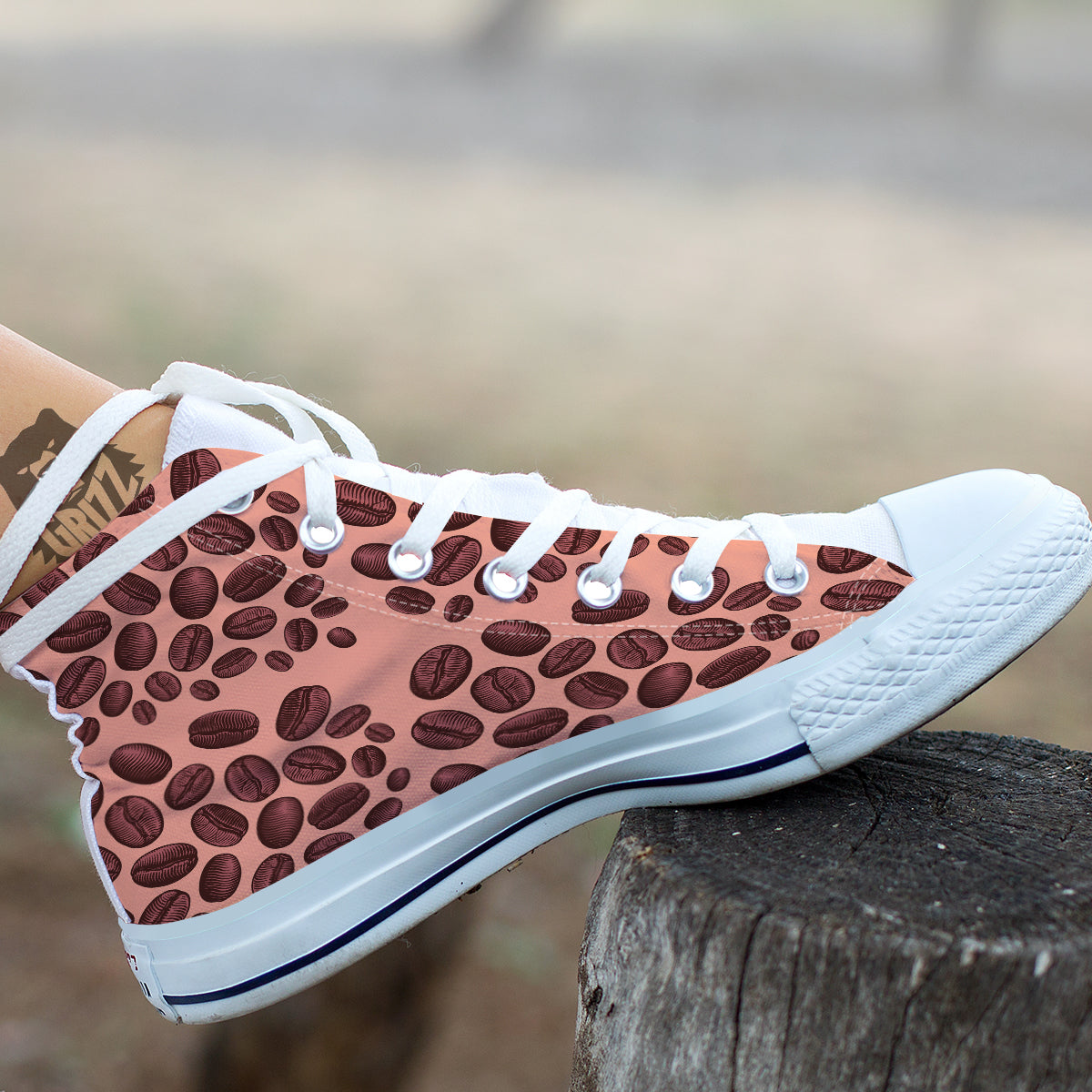 Coffee Bean Vintage Print Pattern White High Top Shoes-grizzshop