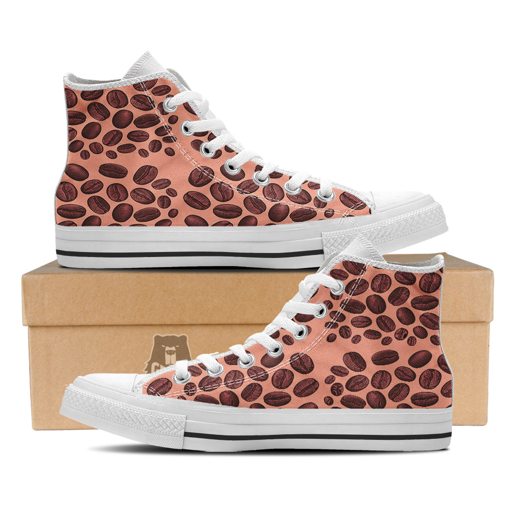 Coffee Bean Vintage Print Pattern White High Top Shoes-grizzshop