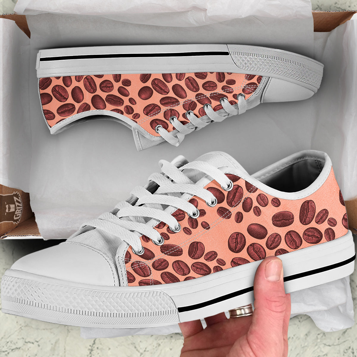 Coffee Bean Vintage Print Pattern White Low Top Shoes-grizzshop